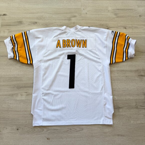 Reebok NFL Pittsburgh Steelers A Brown Jersey Size 52 White On Field Authentic - Picture 1 of 12